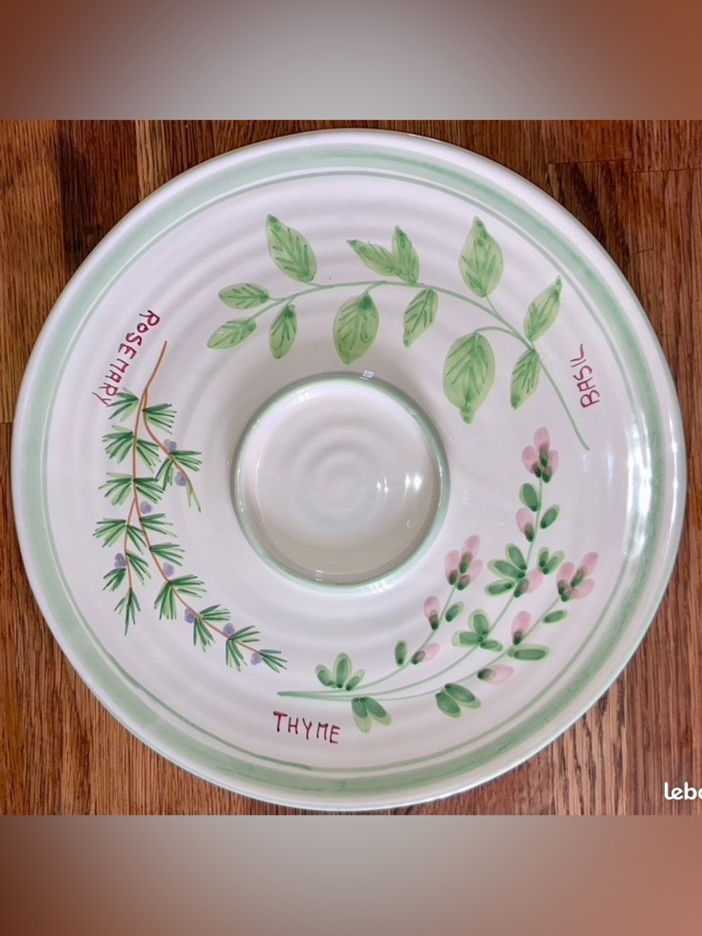 Williams Sonoma Herb Dip Plate - White with Green and Pink